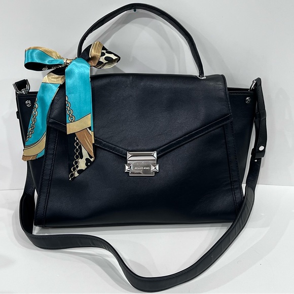 Michael Kors Black Leather Satchel with Bonus 🆓 Twilly Scarf | EUC - Picture 1 of 17